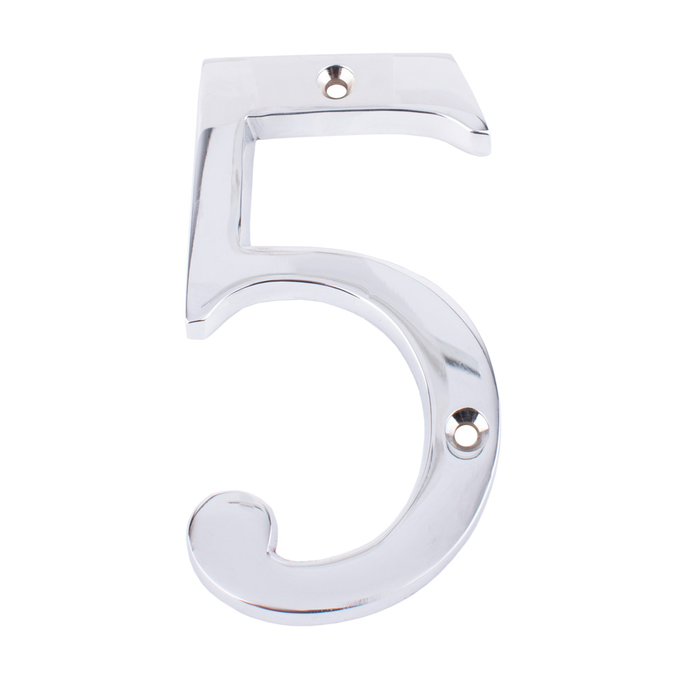 Dart Number 5 Door Numeral - Polished Chrome